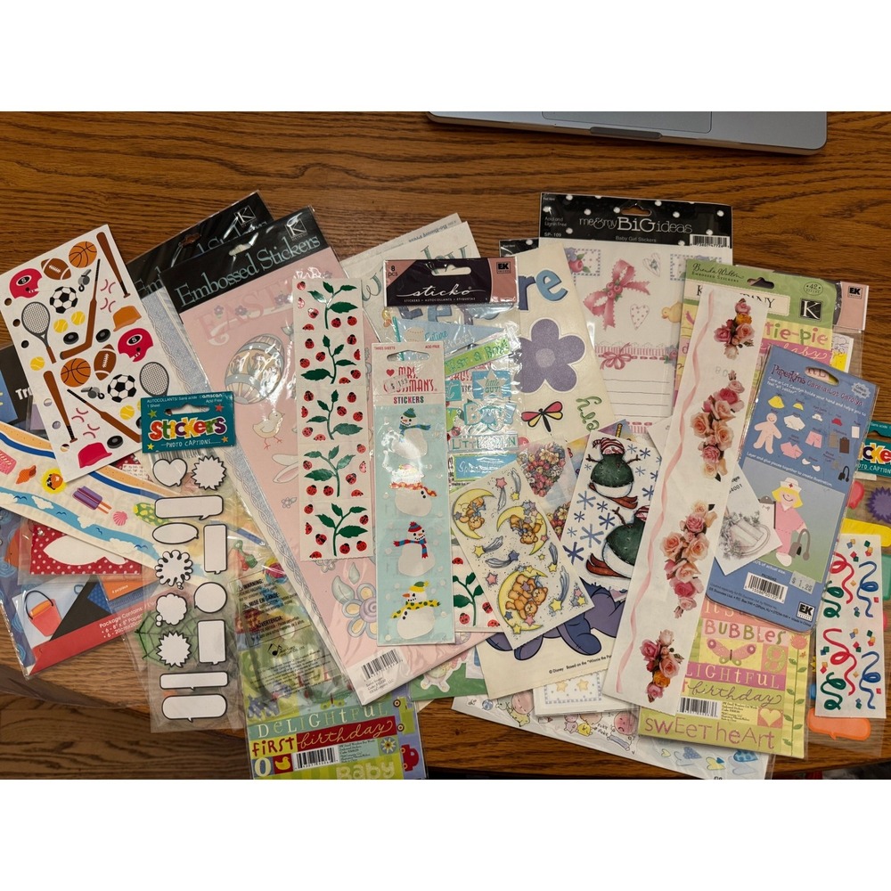 Scrapbooking Sticker Lot 48pc Multicolor Assorted Baby Sports Easter Wedding
